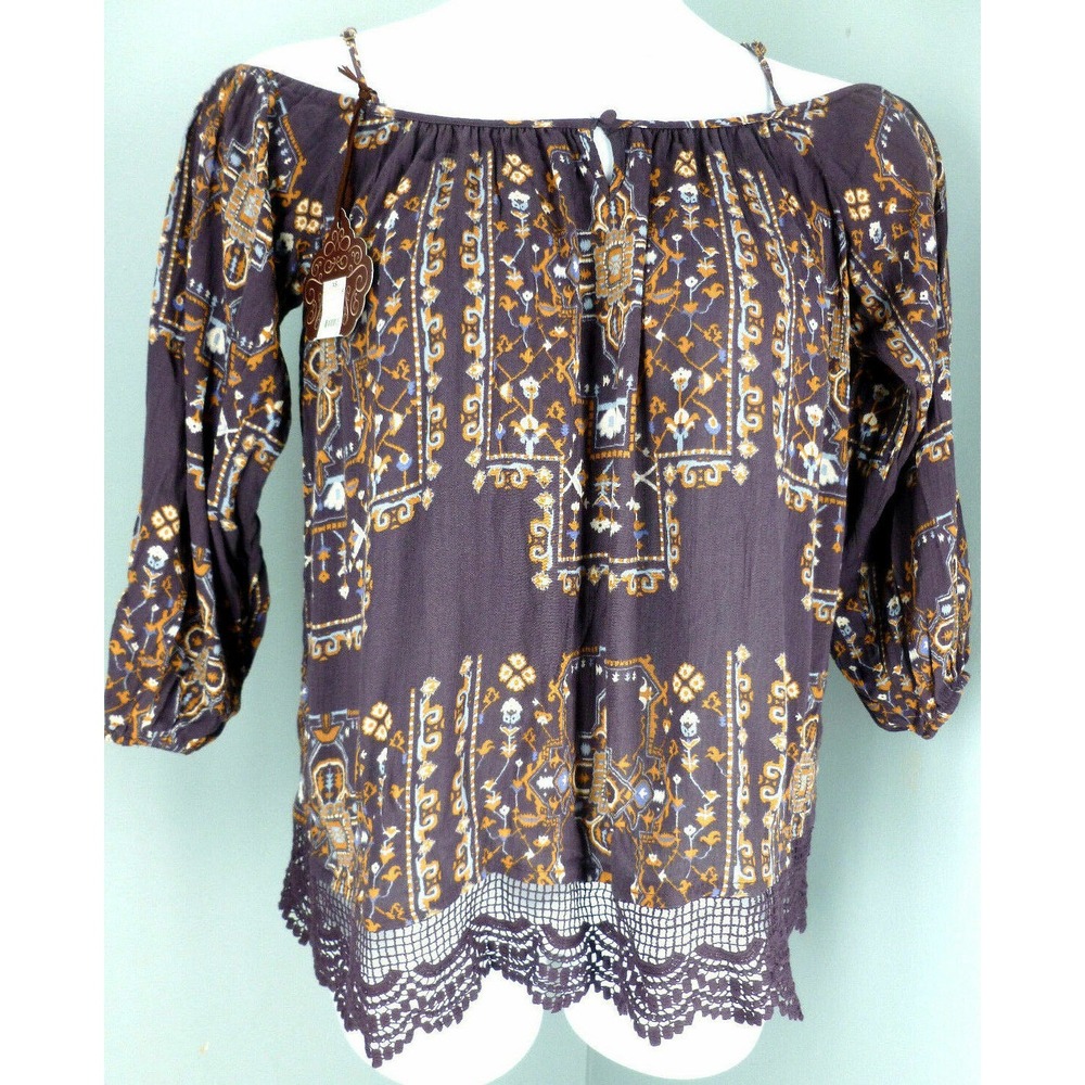 Knox Rose Women's Blouse Size XS Off The Shoulder Burgundy Boho NEW